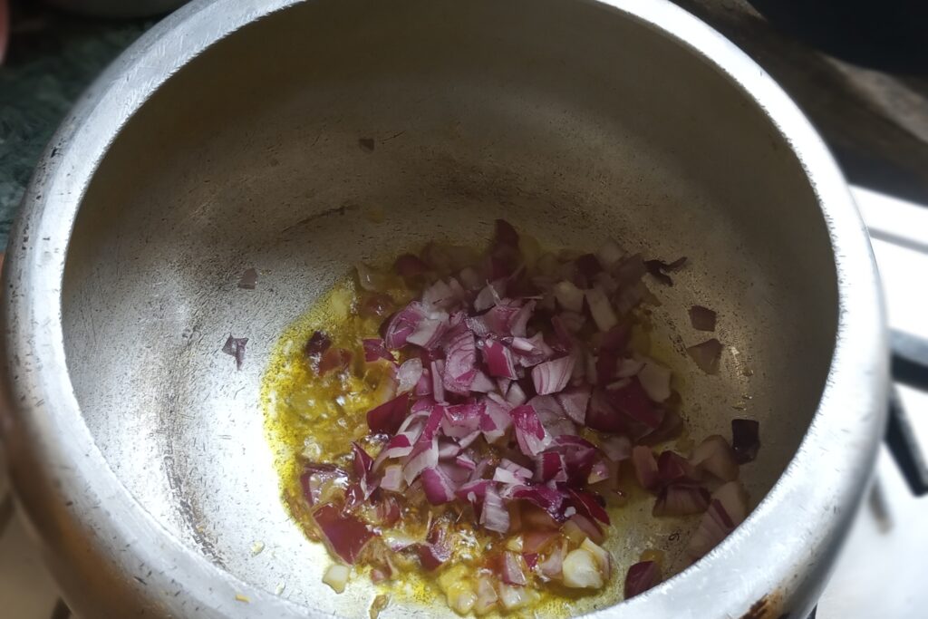 Sauteing the chopped onion