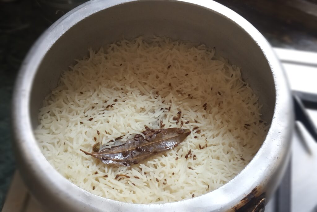 Cooked basmati rice with cumin seeds