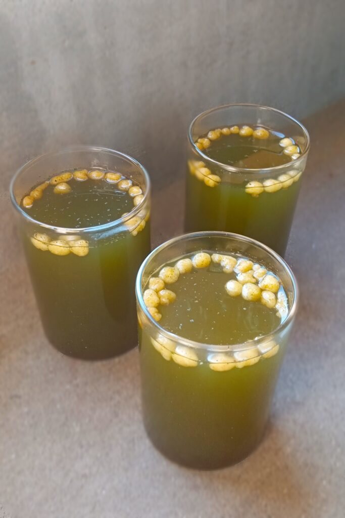 Chilled jal jeera recipe served in the glasses with a garish of boondi