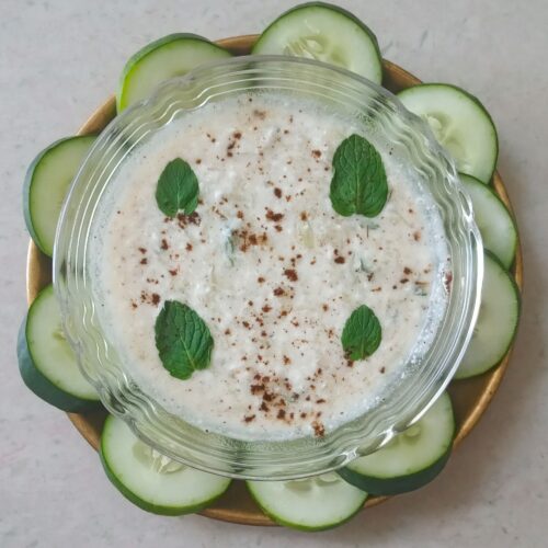 cucumber raita recipe served in a bowl