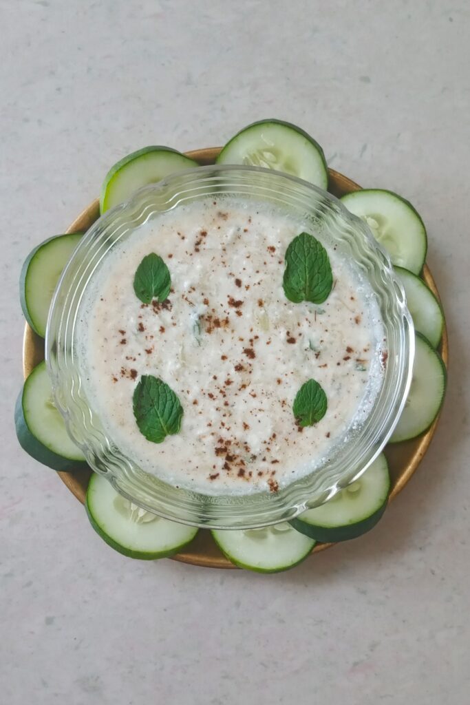 cucumber raita recipe served in a bowl 