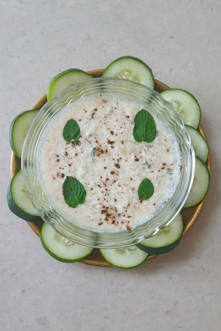 cucumber raita recipe served in a bowl