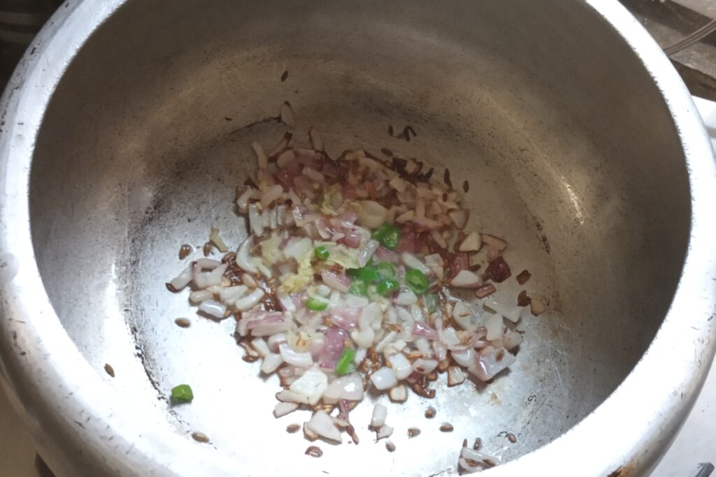 sauteing garlic and green chilies