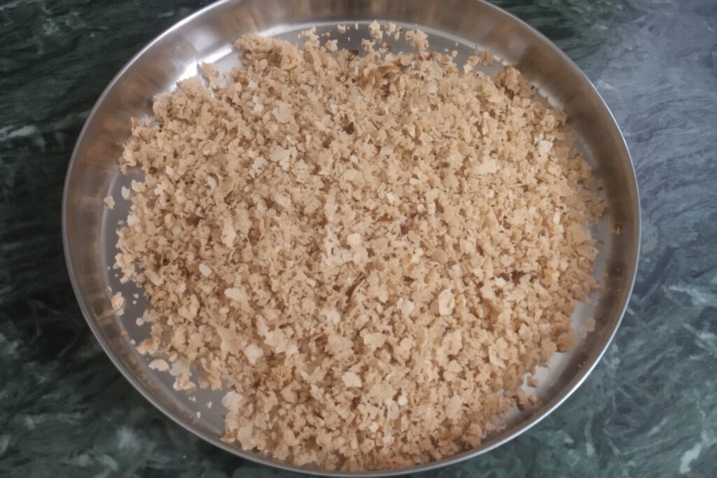 adding blended mixture to a platter