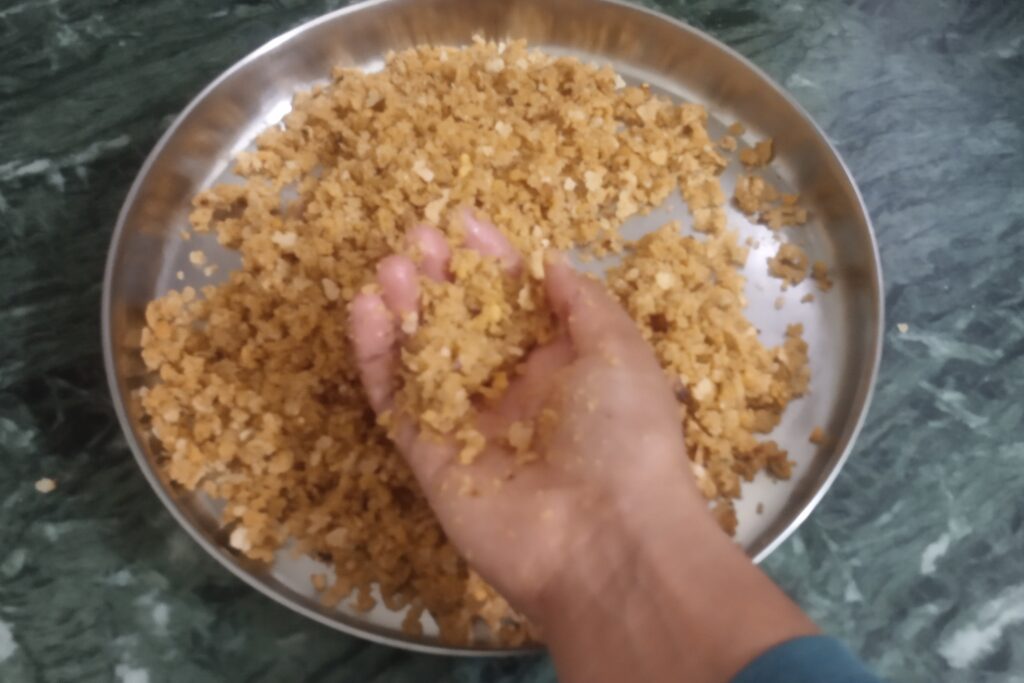 mixing the ingredients to combine