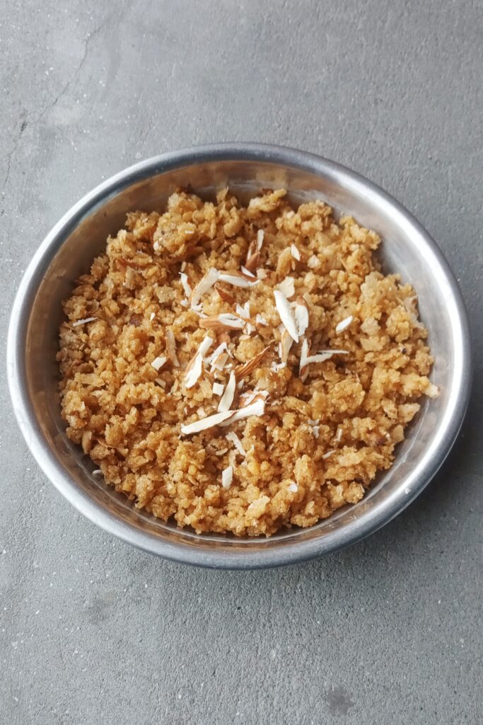 delicious roti churma recipe with chopped almonds