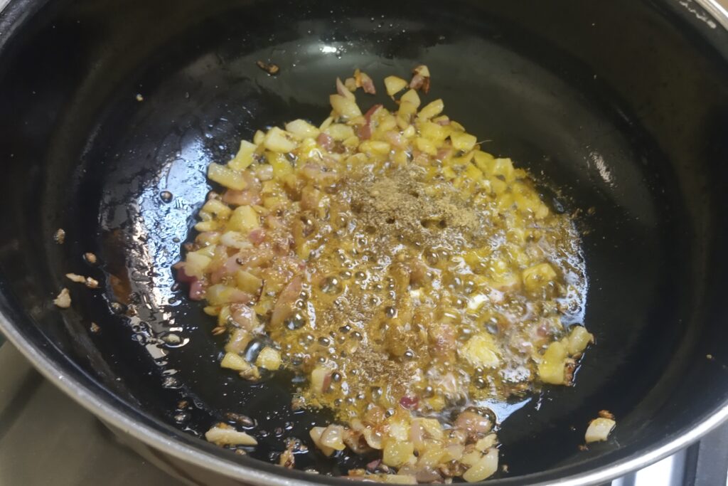 sauteing onion and coriander powder