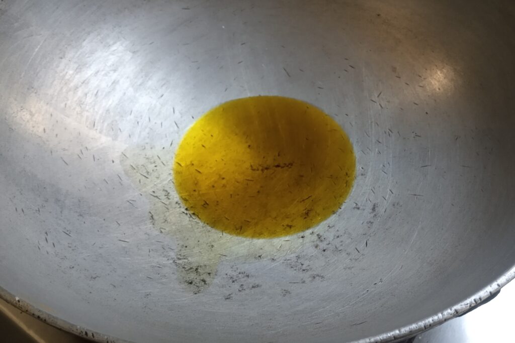 heating oil in a kadai