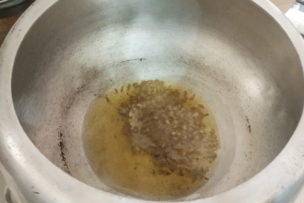 tempering mustard and cumin seeds