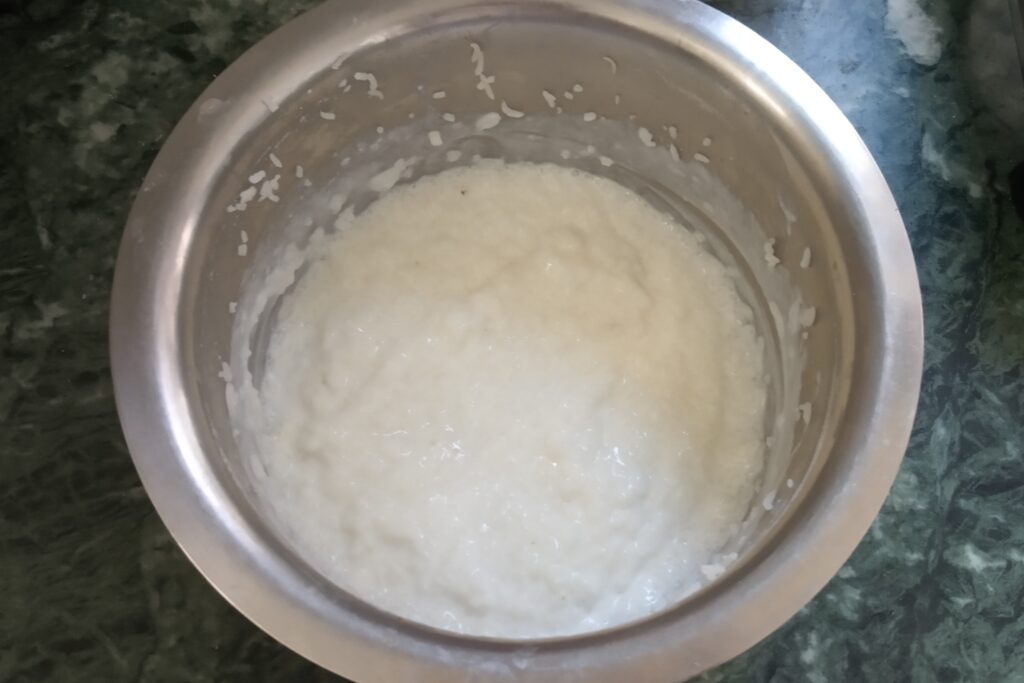 mixing the rice with curd