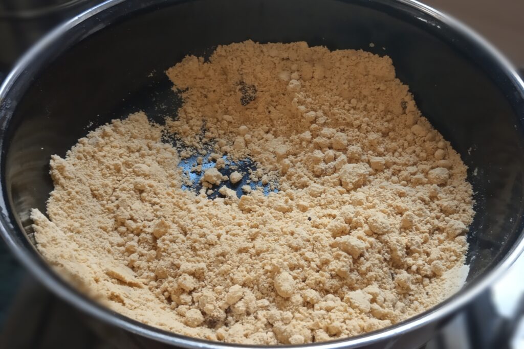 roasting sattu in  the ghee