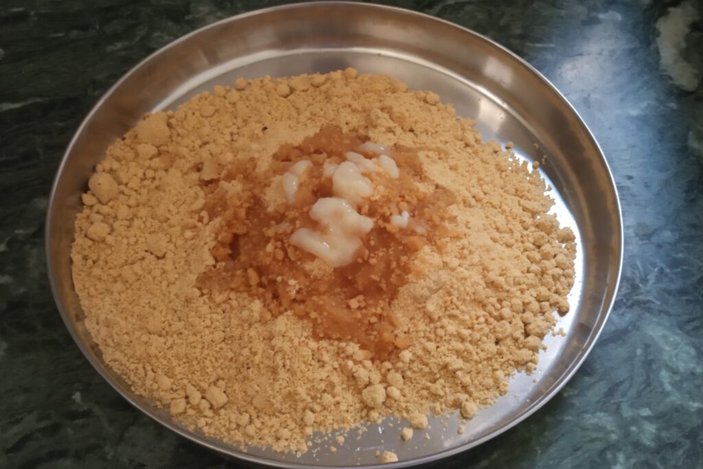 adding jaggery and ghee