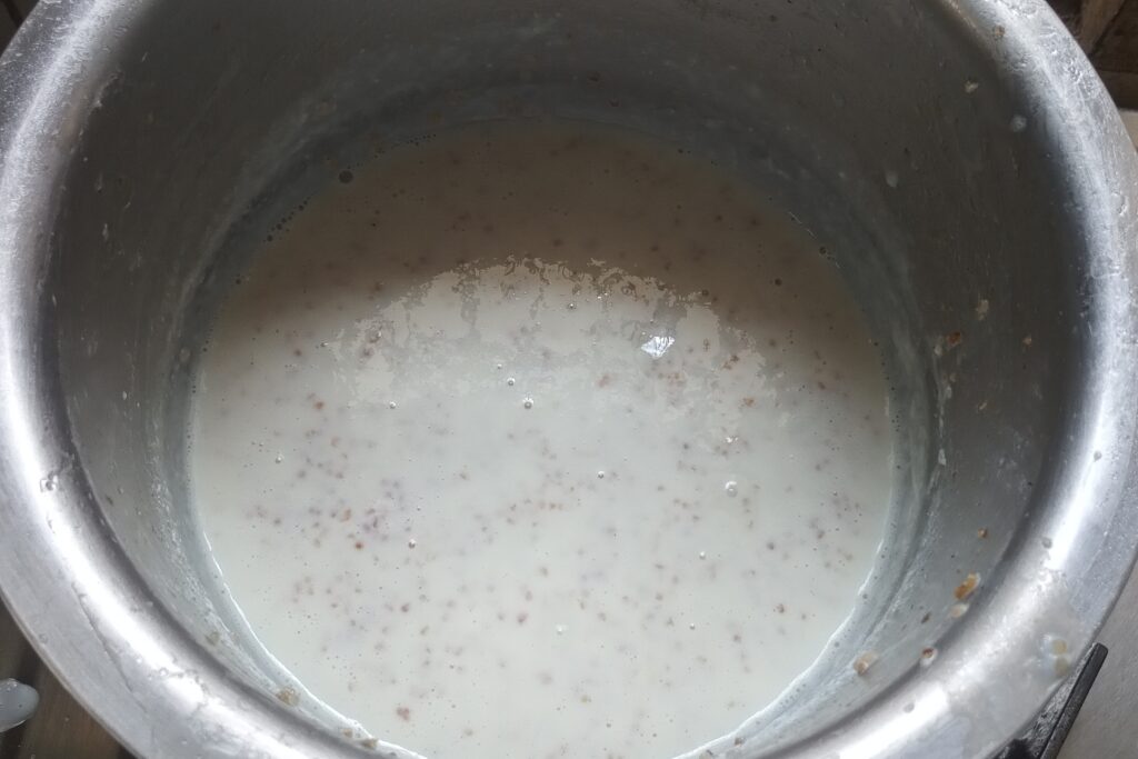 the sweet daliya is cooked