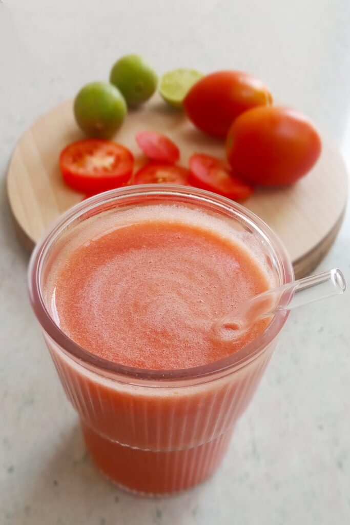 close up shot of fresh tomato juice 