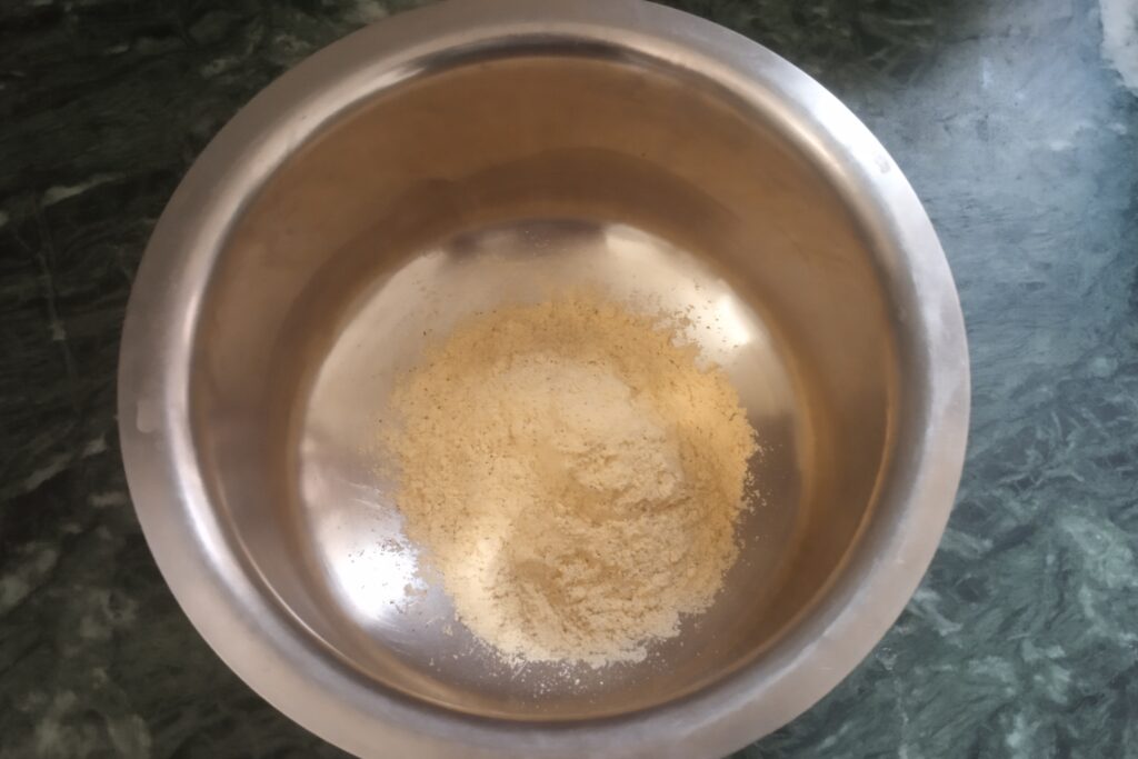 sattu flour and gram flour in a mixing bowl