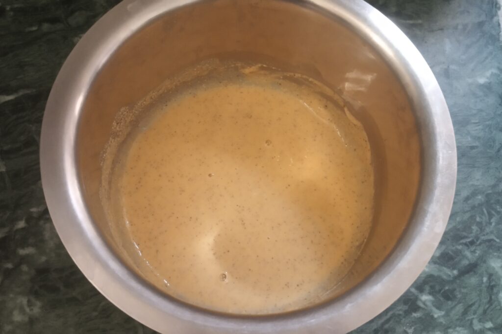 mixing water and flour