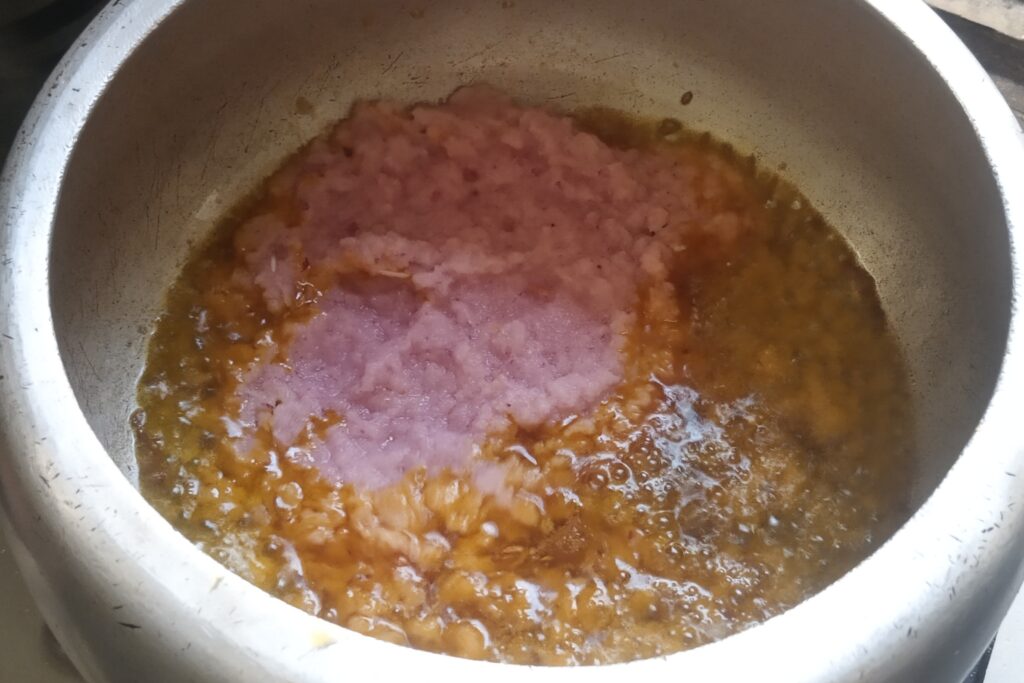 sauteing onion base in the oil