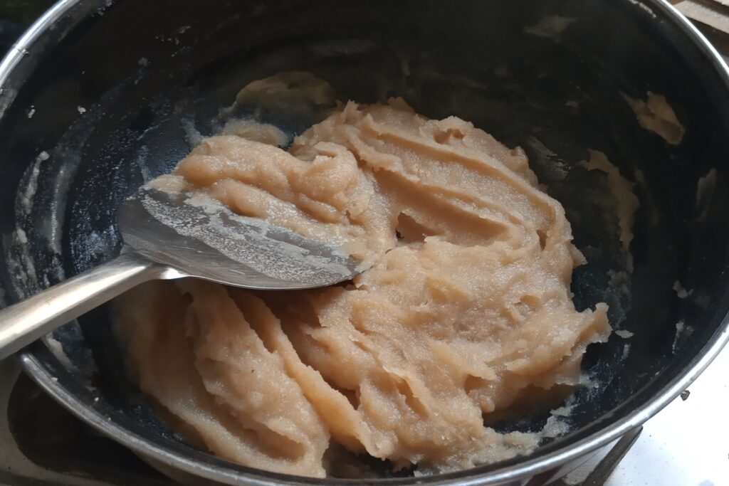 mixing the mixture wth flour