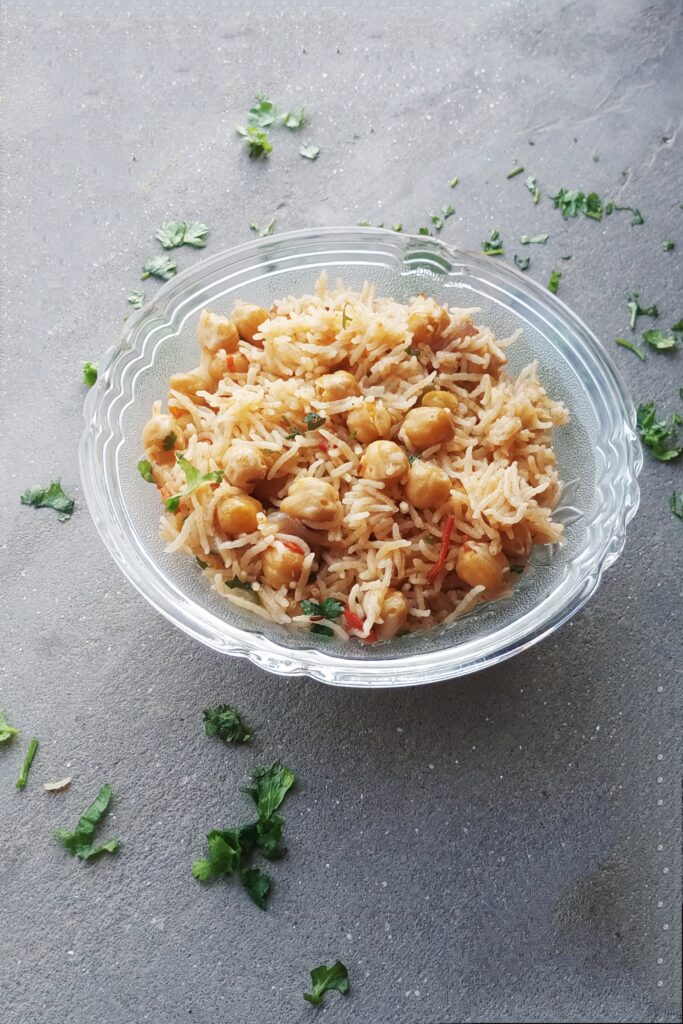 hot chana pulao is served ready to eat