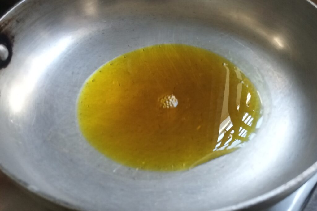 heating oil in a pan