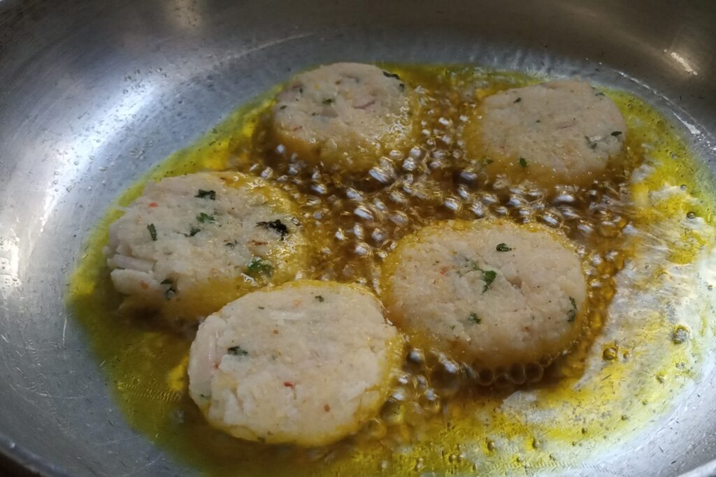 placed patties to shallow fry