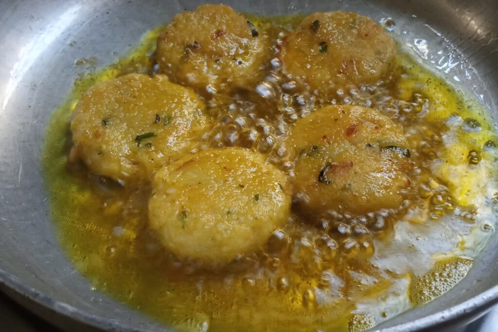 patties are shallow frying