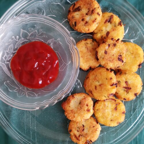rice cutlet recipe served with tomato ketchup