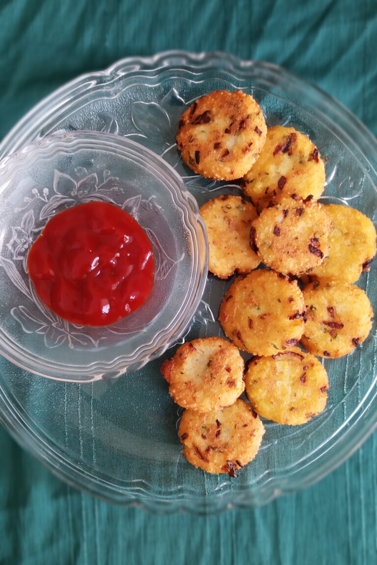 rice cutlet recipe served with tomato ketchup