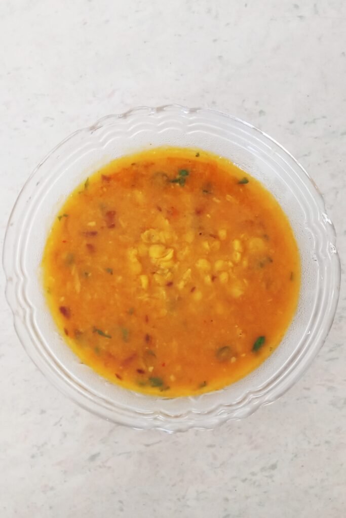 chana dal recipe in a glass bowl