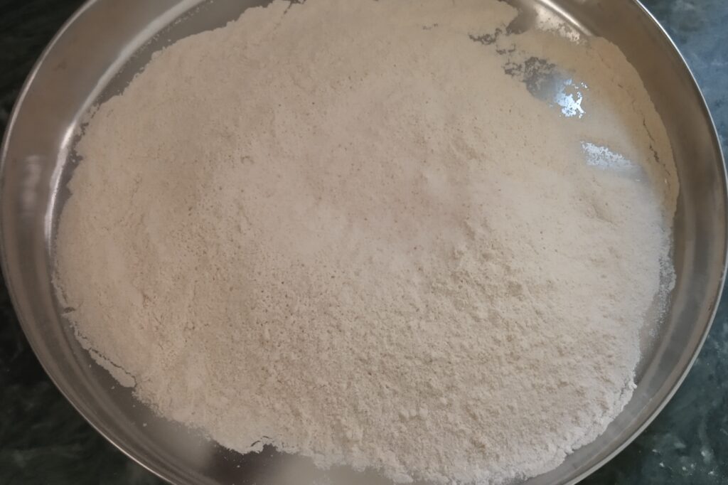 wheat flour and salt in a platter