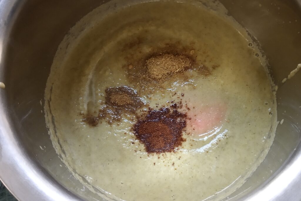 spices are added in a moong dal paste