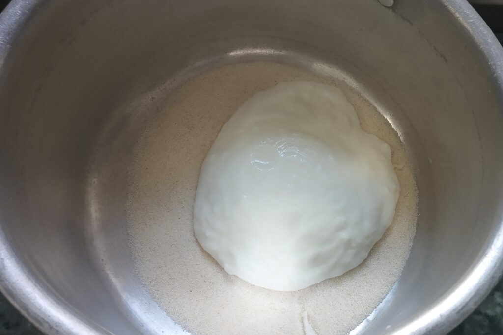 fresh curd added to the rava