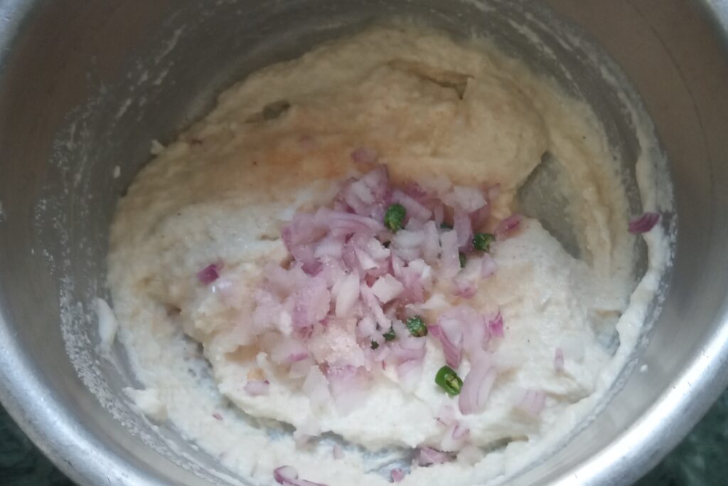onion and green chili are added
