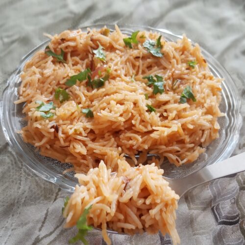 close up shot of onion pulao recipe
