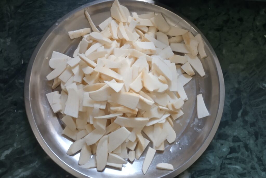 sliced taro root in a plate