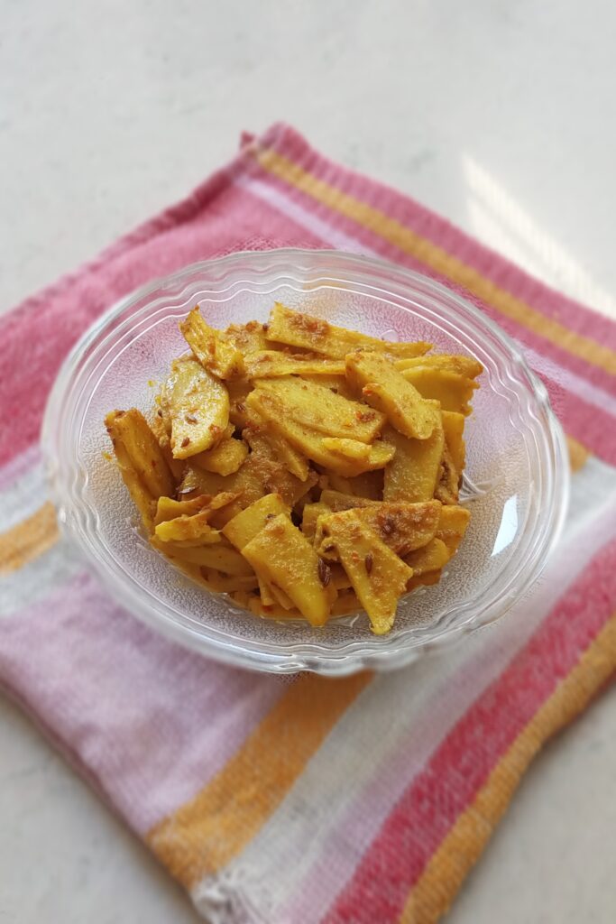 close up shot of arbi sabzi recipe