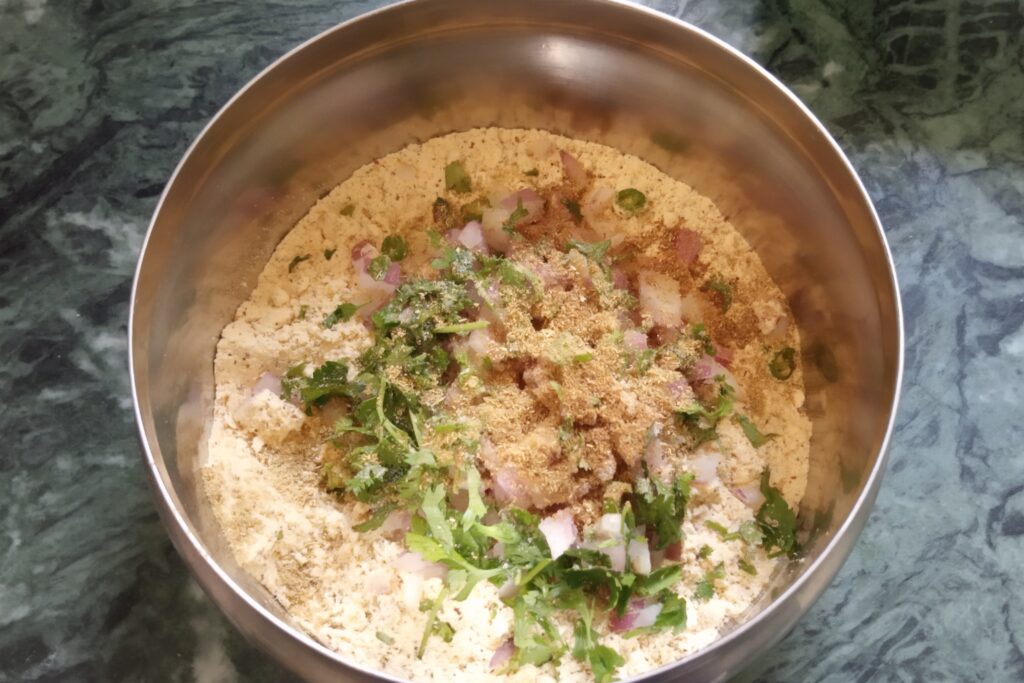 onion herbs and spices in chickpea flour