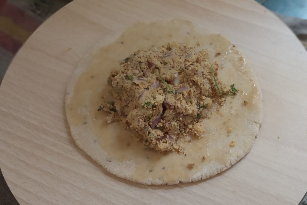 stuffing placed on the rolled circle
