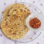 stuffed sattu paratha with mixed pickle