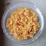 jaggery rice in a glass bowl