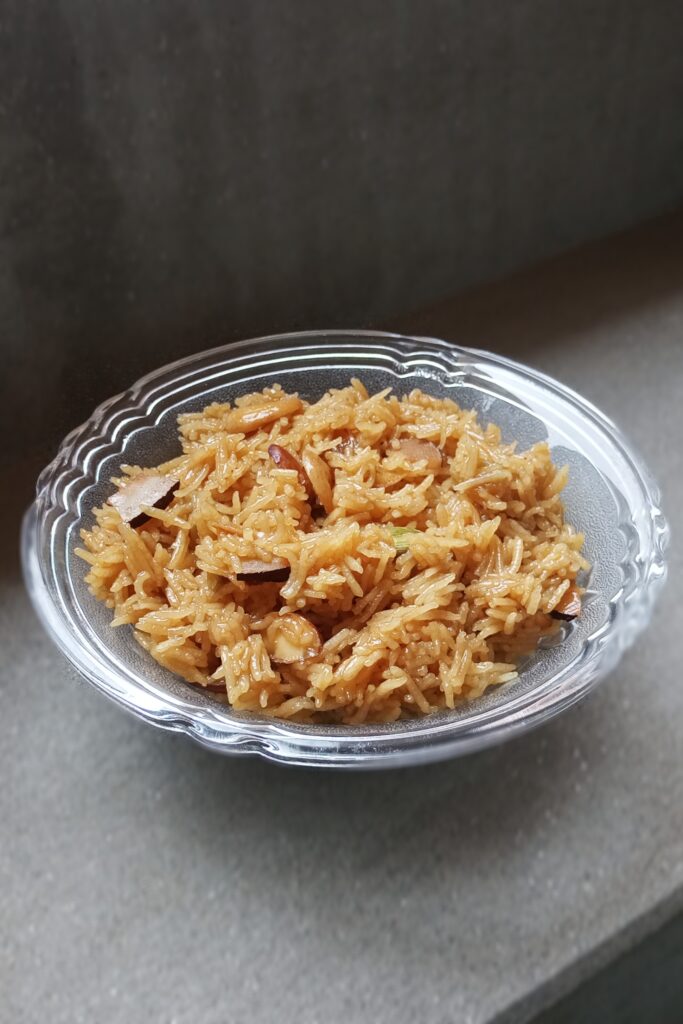 closeup shot of jaggery rice recipe