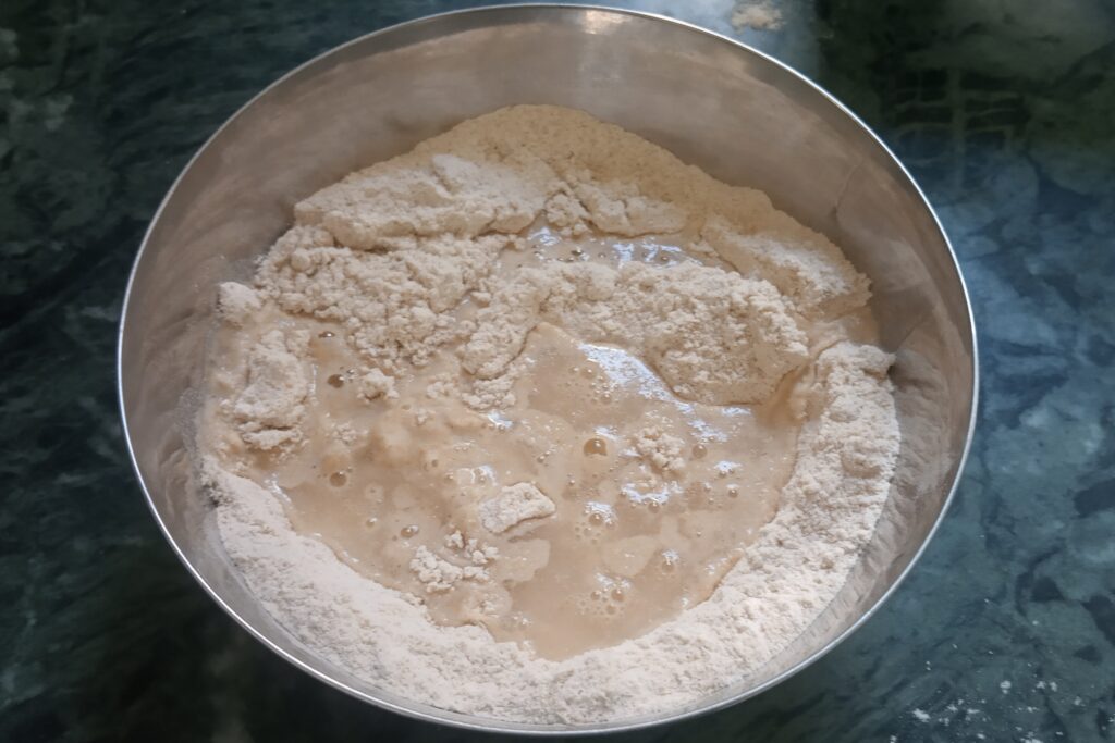 adding water to knead the dough