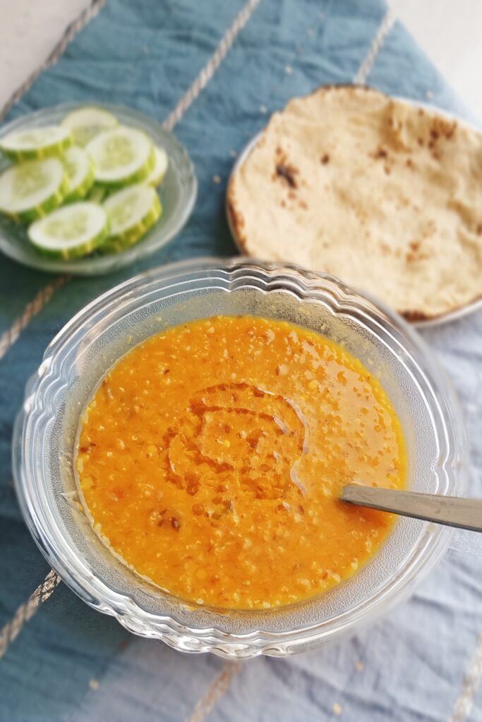 close up shot of red lentils curry
