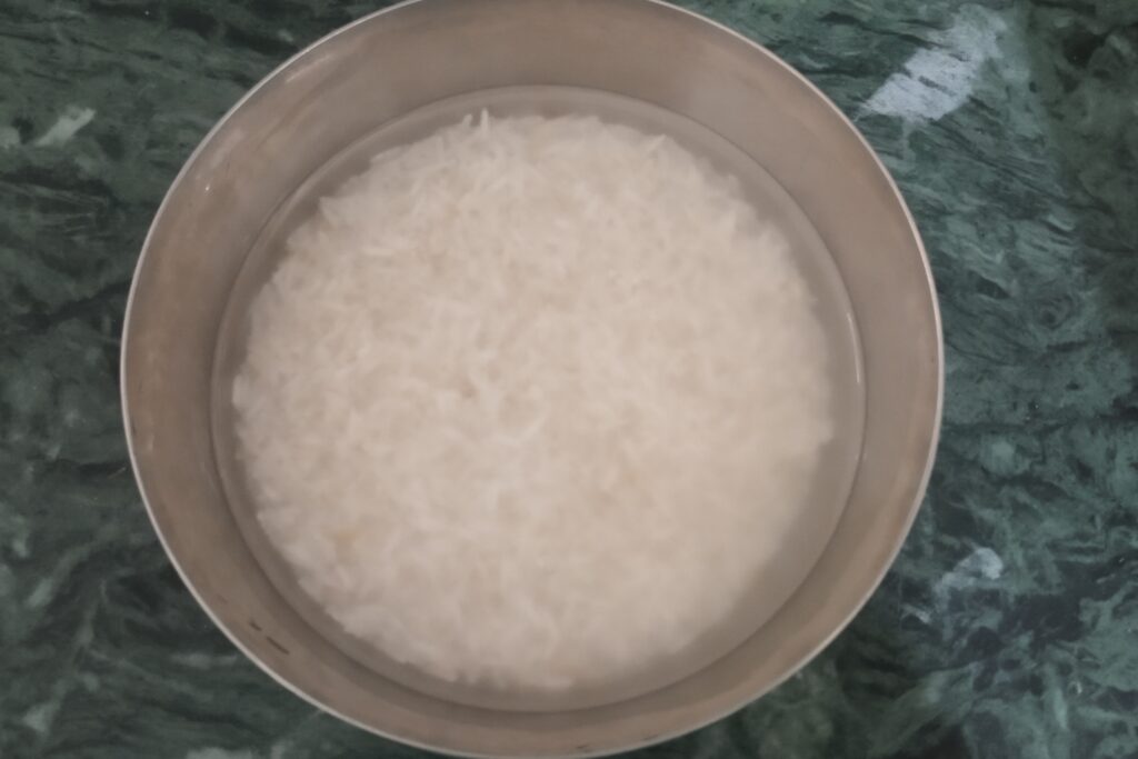 soaked rice in a bowl