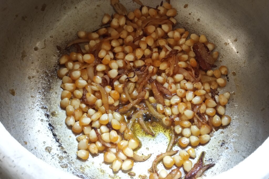 sauteing corn kernels on medium heat