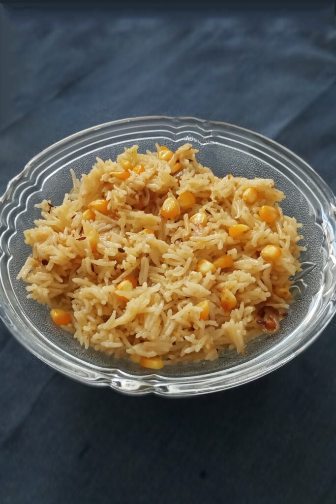 close up shot of corn pulao recipe