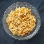 one pot sweet corn rice in glass bowl