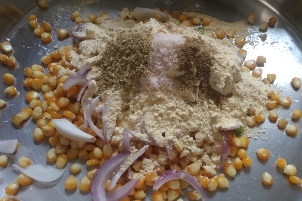 gram flour and spices are added 