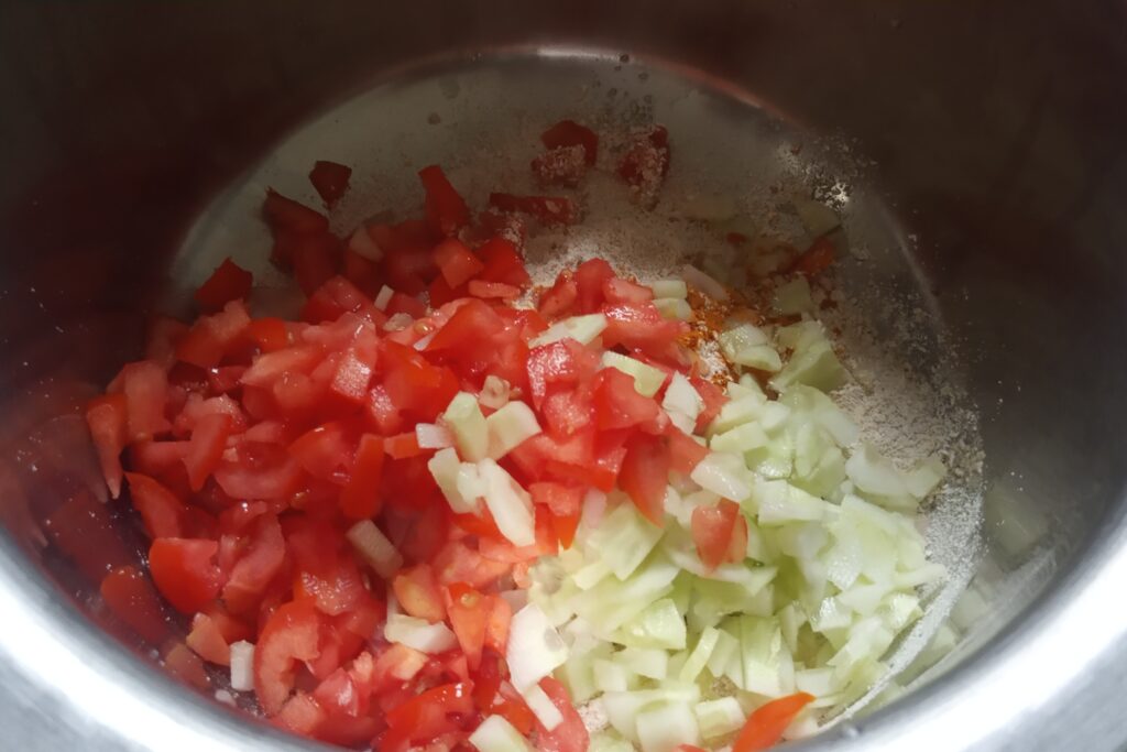 adding vegetables to the flour