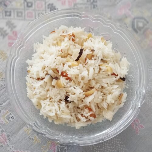 Sweet rice in a glass bowl
